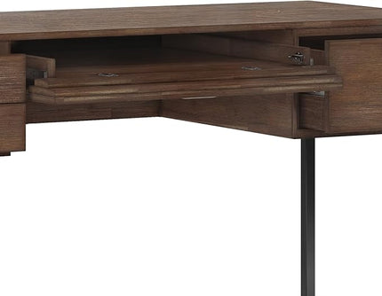 SIMPLIHOME Richmond SOLID WOOD 60 inch Wide Home Office Desk, Writing Table, Workstation, Study Table Furniture in Rustic Natural Aged Brown - LeafyLoom