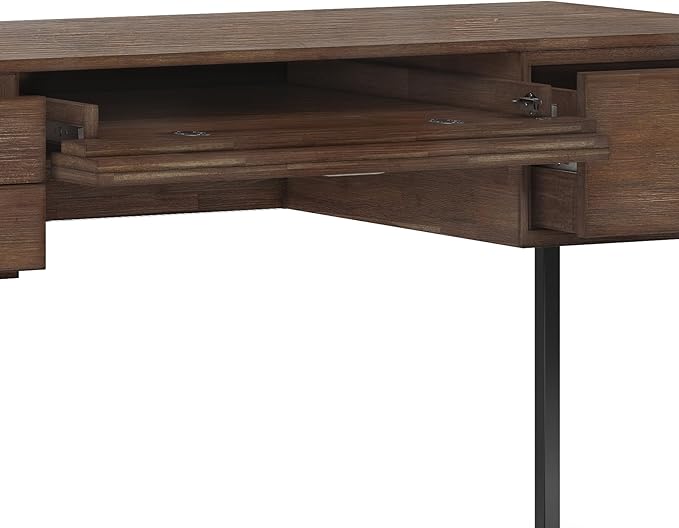SIMPLIHOME Richmond SOLID WOOD 60 inch Wide Home Office Desk, Writing Table, Workstation, Study Table Furniture in Rustic Natural Aged Brown - LeafyLoom
