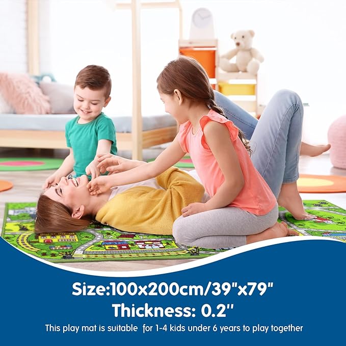 Booooom Jackson Kids Car Rug Play Mat 79"x39",Car Mat for Kids Toy Cars,Non Slip Kids Rug for Playroom Bedroom Boys,Car Carpet for Kids,Kids Car Mats for Floor,Road Train Track Rug City Rug - LeafyLoom