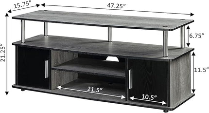 Convenience Concepts Designs2Go Monterey TV Stand with Cabinets and Shelves Home_Furniture_and_Decor, 47.25"L x 15.75"W x 21.25"H, Gray, Black - LeafyLoom