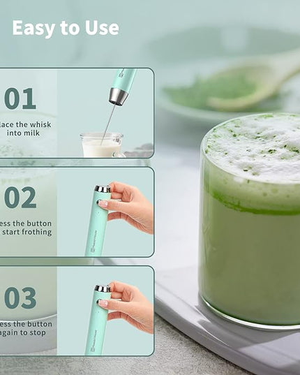 Maestri House Rechargeable Milk Frother with Stand, Handheld Electric Foam Maker Waterproof Detachable Stainless Steel Whisk Drink Mixer Foamer for Lattes, Cappuccino - LeafyLoom