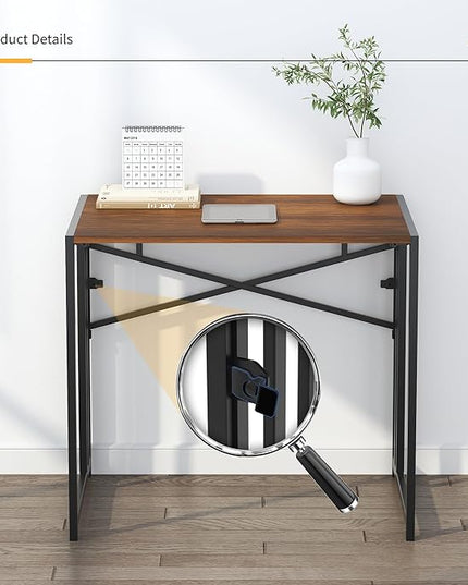 32 inch Folding Small Desk, Writing Gaming Computer Camping Desk for Small Spaces, No Assembly Required Home Office Desk, Mahogany - LeafyLoom
