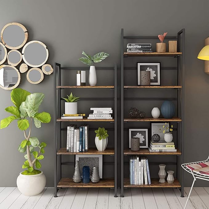 No-Assembly Folding Bookshelf Storage Shelves 4 Tiers Vintage Multifunctional Plant Flower Stand Storage Rack Shelves Bookcase for Home Office (Fire Board) - LeafyLoom