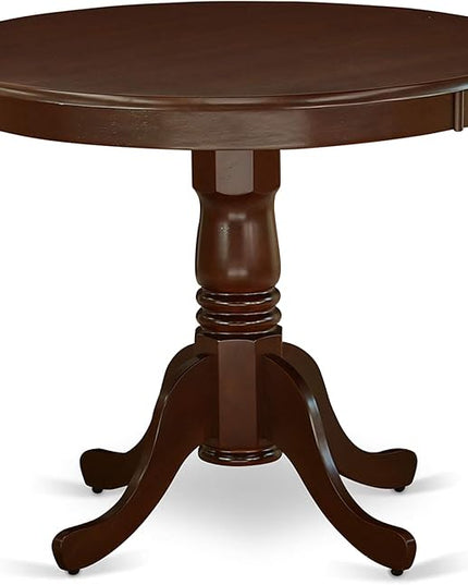 East West Furniture ANAB3-MAH-72 3 Piece Dinette Set for Small Spaces Contains a Round Kitchen Table with Pedestal and 2 Firebrick Red Faux Leather Parsons Chairs, 36x36 Inch - LeafyLoom