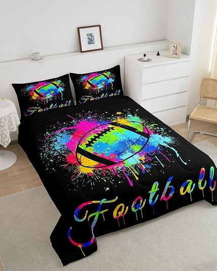 Feelyou Kids Football Comforter Set Twin Size Rugby Sports Game Bedding Set for Boys Girls Teens Bedroom Decor Tie Dye Comforter Women Men Soccer Player Duvet Set with 1 Pillow Case - LeafyLoom
