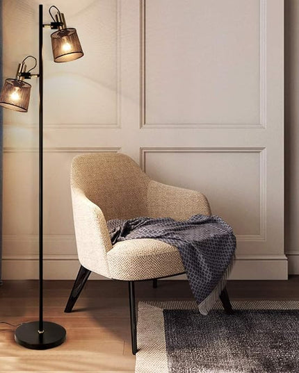 Newrays 2-Way Industrial Retro Iron Metal Mesh Floor Lamps with Adjustable Switch Plug-in for Living Room Bedroom Office - LeafyLoom