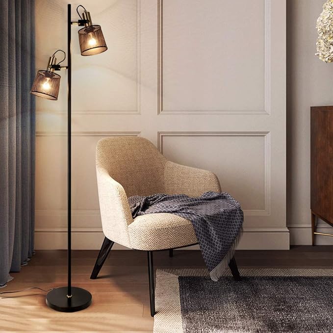 Newrays 2-Way Industrial Retro Iron Metal Mesh Floor Lamps with Adjustable Switch Plug-in for Living Room Bedroom Office - LeafyLoom