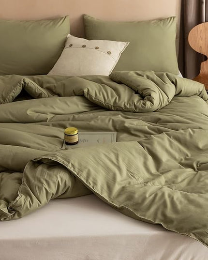 ROSGONIA King Size Comforter Set Olive Green, 3pcs (1 Boho Comforter & 2 Pillowcases), Lightweight Bedding Blanket All Season Bedspreads Quilt - LeafyLoom