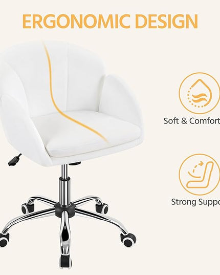 Yaheetech Cute Petal Desk Chair for Home Office, Makeup Vanity Chair Upholstered Modern Chair Adjustable Swivel Task Chair with Armrests for Work, Study, Living Room, Bedroom, Snowy - LeafyLoom