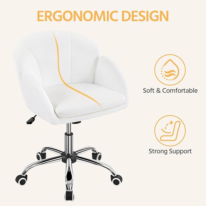 Yaheetech Cute Petal Desk Chair for Home Office, Makeup Vanity Chair Upholstered Modern Chair Adjustable Swivel Task Chair with Armrests for Work, Study, Living Room, Bedroom, Snowy - LeafyLoom