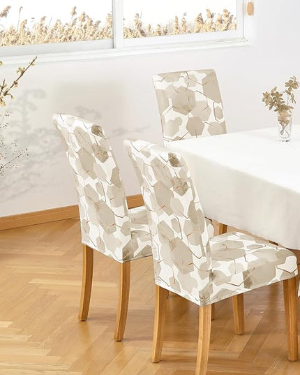 Gibelle Dining Room Chair Covers Set of 6, Soft Stretch Kitchen Chair Covers Slipcover Protector, Removable Washable Geometric Parson Chair Covers 6 Pack, Beige Gibelle