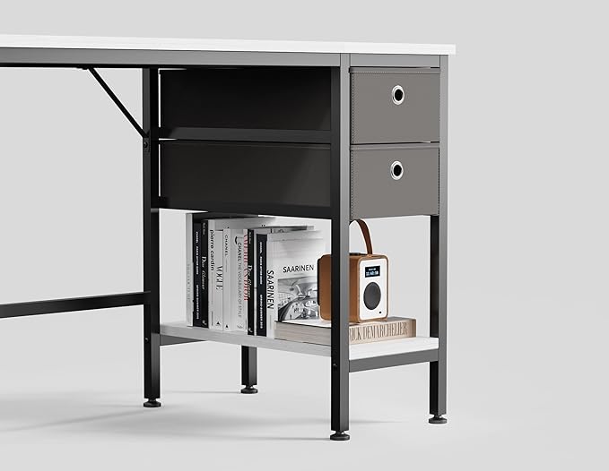 HOMIDEC Office Desk, Computer Desk with Drawers 40" Study Writing Desks for Home with Storage Shelves, Desks & Workstations for Home Office Bedroom, white - LeafyLoom