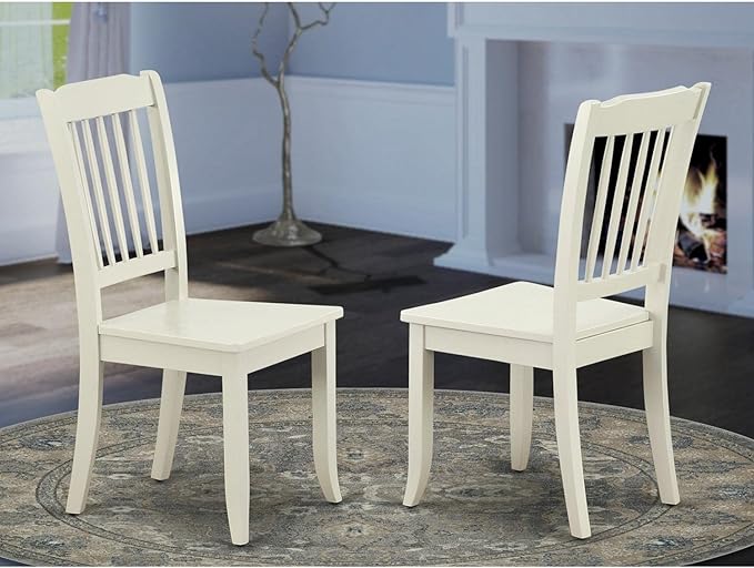 East West Furniture DAC-LWH-W Danbury Kitchen Dining Chairs - Slat Back Wooden Seat Chairs, Set of 2, Linen White - LeafyLoom