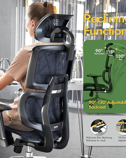 Office Chair Ergonomic Desk Chair, ALL-Mesh High Back Home Office Chair Lumbar Support, Reclining Gaming Chair Adjustable Armrests Headrest, Big and Tall Swivel Computer Chair 330LBS (Black) - LeafyLoom