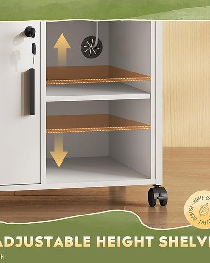 DEVAISE File Cabinet with Charging Station, Lockable Lateral Filing Cabinets for Home Office, Printer Cabinet Accommodates A4/Letter size file folders, White - LeafyLoom