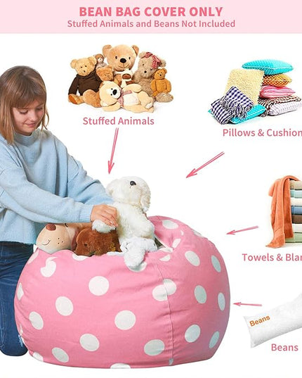 Aubliss Stuffed Animal Bean Bag Storage Chair (Light Pink Dot, Medium (32'')) - LeafyLoom