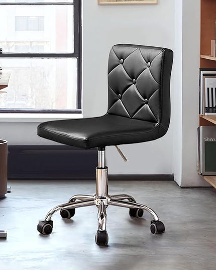 VECELO PU Leather Mid-Back Armless Desk Chair Adjustable Height 360° Rolling Swivel for Home Office Work, Black - LeafyLoom