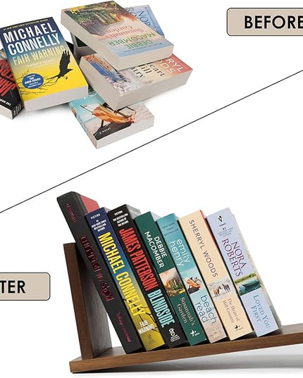 S&A WOODCRAFT Desktop Wood Bookshelf Wooden Bookend, Acacia Desk Organizer Shelf and Display Rack with Book Ends, Storage Shelf Bookcase for Office, Home Decor, Kitchen Countertop, Walnut Brown - LeafyLoom