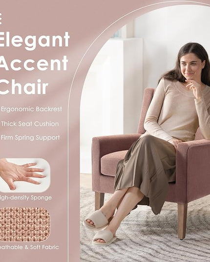 COLAMY Modern Wingback Living Room Chair, Upholstered Fabric Accent Armchair, Single Sofa chair with Lounge Seat and Wood Legs for Bedroom/Office/Reading Spaces, Pink - LeafyLoom