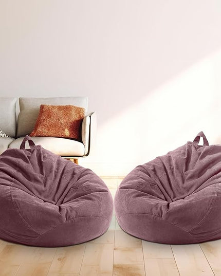 2 Pcs Bean Bag Cover Stuffed Animal Storage Bean Bag Chair Cover Soft Corduroy Stuffed Animal Bean Bag Storage for Kids Adults Indoor Bedroom Organizing Plush Toys (Pink Purple,200l) - LeafyLoom