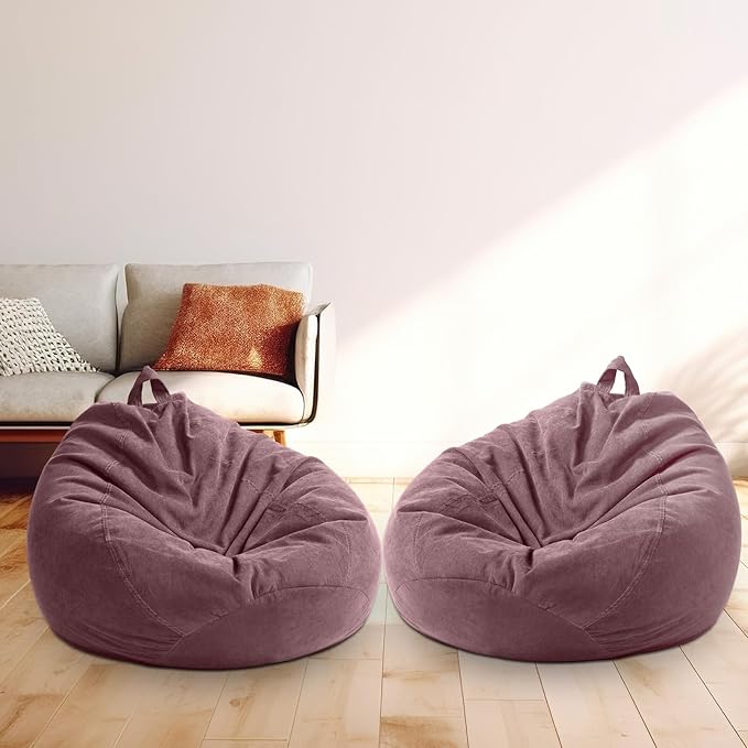 2 Pcs Bean Bag Cover Stuffed Animal Storage Bean Bag Chair Cover Soft Corduroy Stuffed Animal Bean Bag Storage for Kids Adults Indoor Bedroom Organizing Plush Toys (Pink Purple,200l) - LeafyLoom