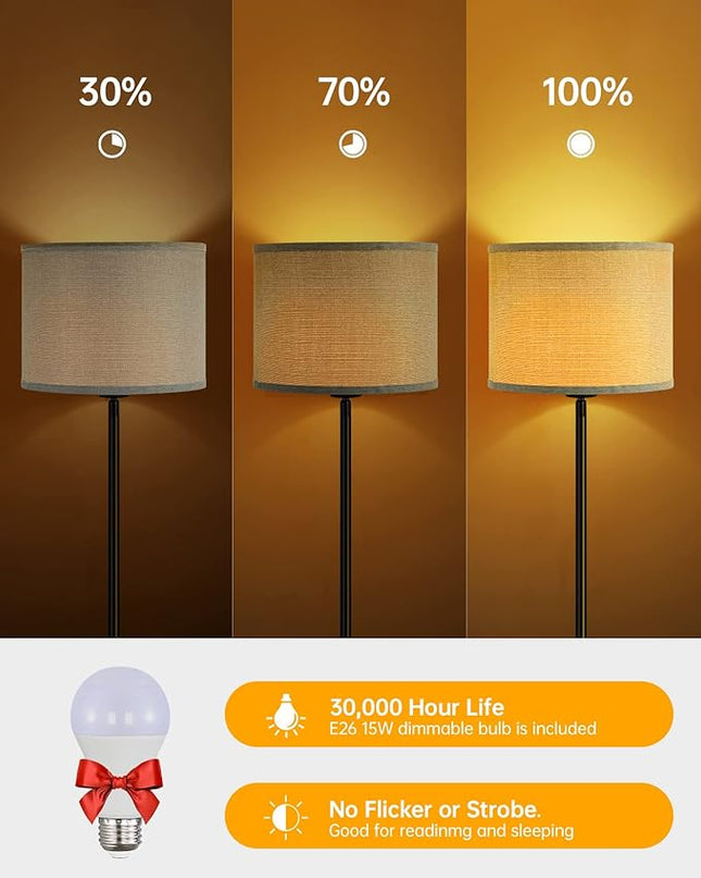 BoostArea Floor Lamps for Living Room, Black Standing Lamp, 58" Tall Lamps, 9W Bright Dimmable Floor Lamps, On/Off Foot Switch, Simple Modern Floor Lamp for Bedroom, Office, Kitchen -Grey Lampshade - LeafyLoom
