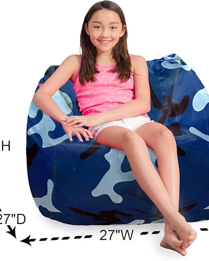 Posh Creations Structured Comfy Bean Bag Chair for Gaming, Reading and Watching TV, Coronado Chair, Nylon - Camo Blue and Light Blue - LeafyLoom