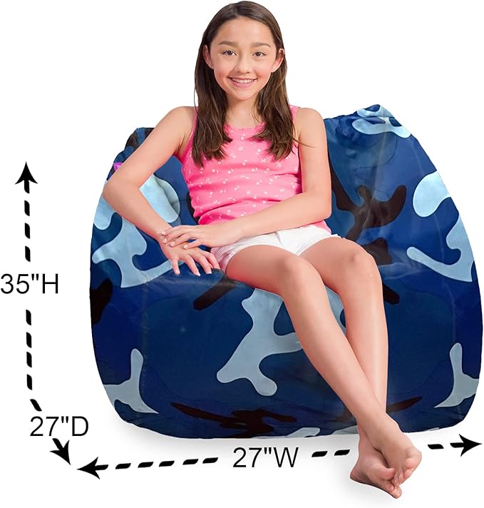 Posh Creations Structured Comfy Bean Bag Chair for Gaming, Reading and Watching TV, Coronado Chair, Nylon - Camo Blue and Light Blue - LeafyLoom