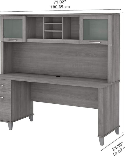 Bush Furniture Somerset 72W Office Desk with Drawers and Hutch in Platinum Gray - LeafyLoom
