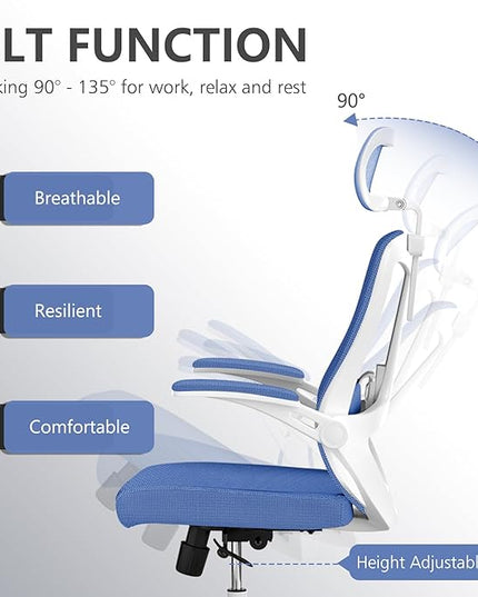Office Chair with 350LBS Capacity,Ergonomic Comfy Home Desk Chair,High Back Gaming Chair with Wheels,Mesh Computer Chair,Lumbar Support, Adjustable Headrest,Flip-up Armrest - LeafyLoom