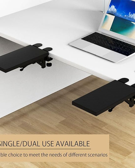 Ergonomics Desk Extender Tray, 11.8"x5.9" Punch-Free Clamp on, Foldable Keyboard Drawer Tray, Table Mount Arm Wrist Rest Shelf, Computer Elbow Arm Support - LeafyLoom