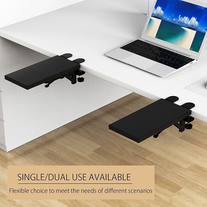 Ergonomics Desk Extender Tray, 11.8"x5.9" Punch-Free Clamp on, Foldable Keyboard Drawer Tray, Table Mount Arm Wrist Rest Shelf, Computer Elbow Arm Support - LeafyLoom