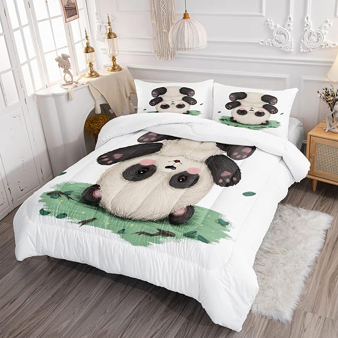 CVHOUSE Panda Bedding Set,Panda Comforter Twin,Cute Panda Comforter Set for Girls Kids Teens,Kawaii Panda Quilt Set with 1 Comforter and 2 Pillow Cases- 3 Piece - LeafyLoom