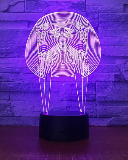 Animal Walrus Shape 3D Optical Illusion Lamp 7 Colors Change Timing Remote Control and Touch Button LED Night Light Gifts Toys - LeafyLoom