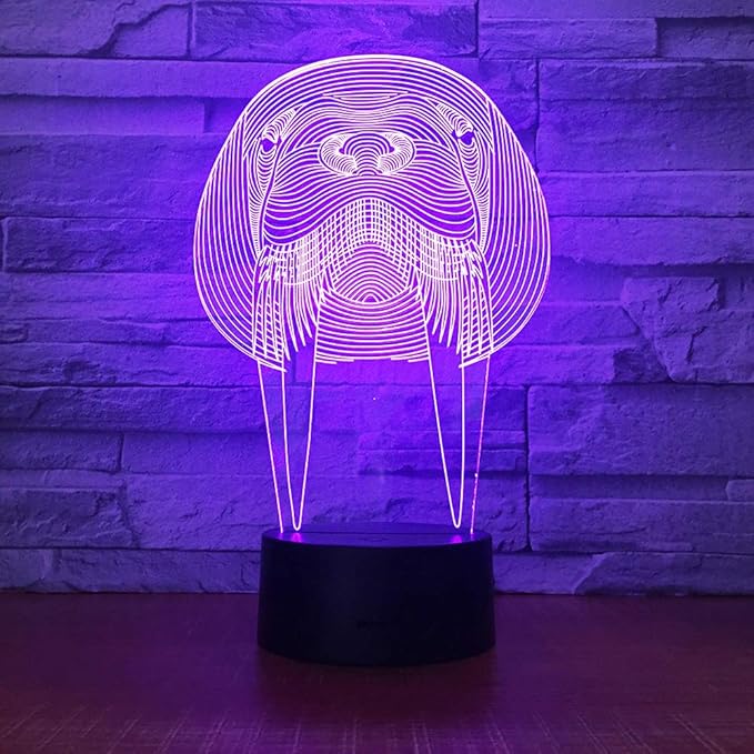 Animal Walrus Shape 3D Optical Illusion Lamp 7 Colors Change Timing Remote Control and Touch Button LED Night Light Gifts Toys - LeafyLoom