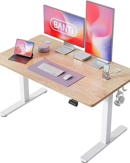 BANTI 48'' Standing Desk, Electric Stand up Height Adjustable Home Office Table, Sit Stand Desk with Splice Board, Maple - LeafyLoom