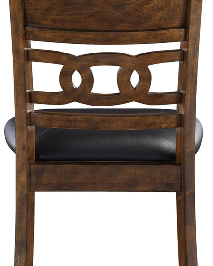 New Classic Furniture Gia Dining Chair (Set of Six), Black PU Upholstered Seat & Back Rest, Brown - LeafyLoom