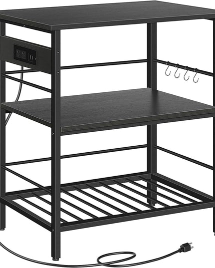 HOOBRO Kitchen Island with Storage, Kitchen Island Table with Power Outlet, 3 Tier Coffee Station and Microwave Stand, for Home, Kitchen and Dining Room, Black BB021ZD01 - LeafyLoom