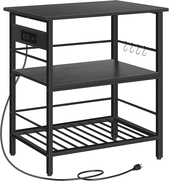 HOOBRO Kitchen Island with Storage, Kitchen Island Table with Power Outlet, 3 Tier Coffee Station and Microwave Stand, for Home, Kitchen and Dining Room, Black BB021ZD01 - LeafyLoom