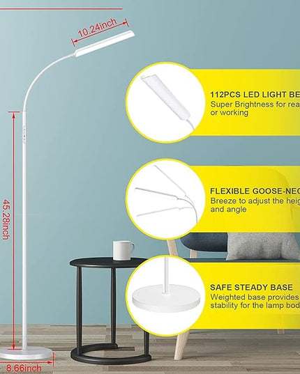 Dimunt Floor Lamp, Bright 15W Floor Lamps for Living Room with 1H Timer, Dimmable LED Floor Lamps 3000K-6000K & Tall Standing Lamp with Remote & Touch Control Reading Floor Lamps for Bedroom-White - LeafyLoom