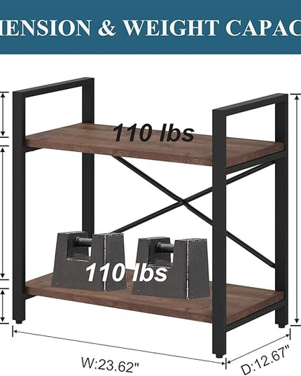 BON AUGURE Small Short Bookshelf, Wood 2 Shelf Etagere Bookcase, Metal Low Book Shelf for Small Spaces Living Room, Bedroom, Office (Rustic Oak) - LeafyLoom