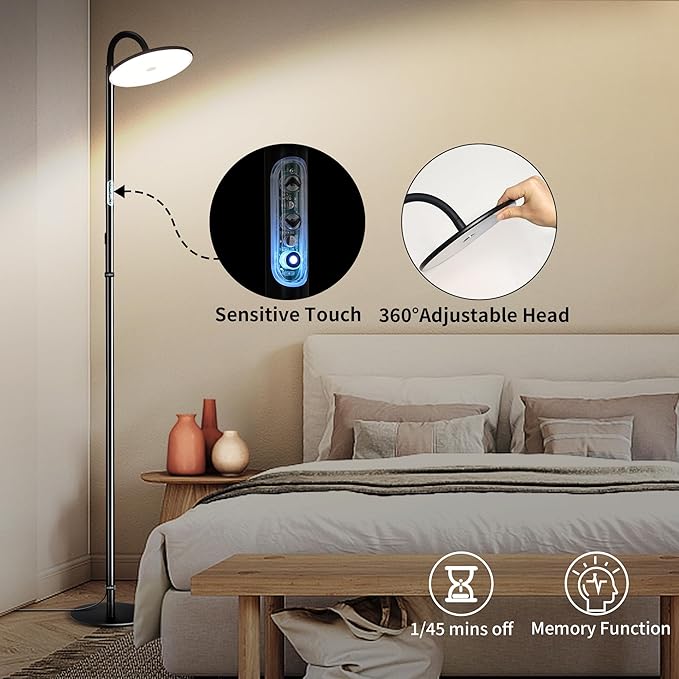 chiphy Floor Lamp, 76'' Tall Lamp, 40W 3500LM 30000Lux Super Bright Floor Lamp, Dimmable Brightness, with Smart Plug, for Living Room Bedroom Office - LeafyLoom