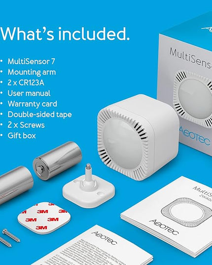 Aeotec MultiSensor 7, 6-in-1 Zwave Sensors Contains Monitor Motion, Temperature, Light, Humidity, UV, and Vibration, Z-Wave Plus, Gen7, S2, SmartStart Enabled, Compatible with Zwave Hub Smartthings Aeotec