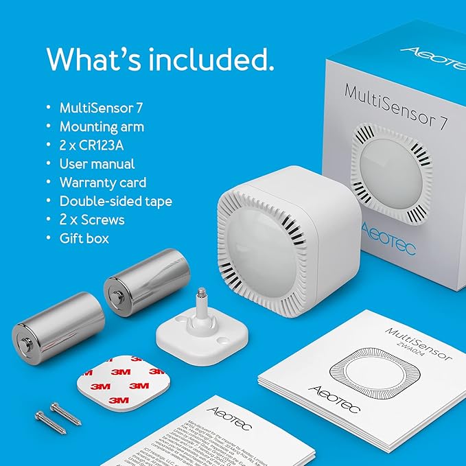 Aeotec MultiSensor 7, 6-in-1 Zwave Sensors Contains Monitor Motion, Temperature, Light, Humidity, UV, and Vibration, Z-Wave Plus, Gen7, S2, SmartStart Enabled, Compatible with Zwave Hub Smartthings Aeotec