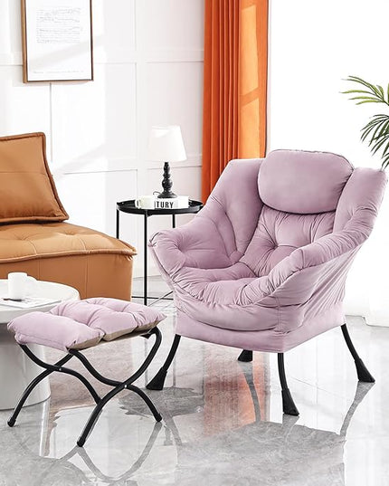 Lazy Chair with Ottoman, Modern Chair with Folding Footrest, Lounge Accent Chair, Comfortable Reading Chair (Light Purple) - LeafyLoom