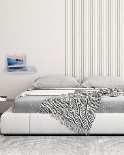 Medium White Folding Wall Desk, 23.6 x 15.8inch, Floating Desk for Small Space, Sturdy Wood, Easy Assembly, Ideal for Home & Commercial Use - LeafyLoom