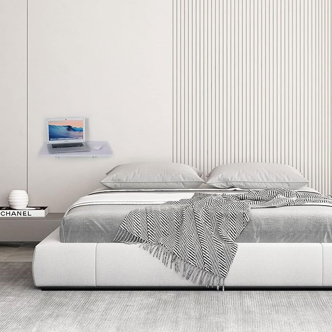 Medium White Folding Wall Desk, 23.6 x 15.8inch, Floating Desk for Small Space, Sturdy Wood, Easy Assembly, Ideal for Home & Commercial Use - LeafyLoom