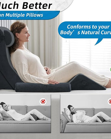 Axelrod 6PCS Orthopedic Bed Wedge Pillow Set, Post Surgery Foam for Back, Neck & Leg Pain Relief Comfortable & Adjustable Ortho Pillows- Anti Snoring, Heartburn, Acid Reflux & GERD Sleeping Dark Grey - LeafyLoom