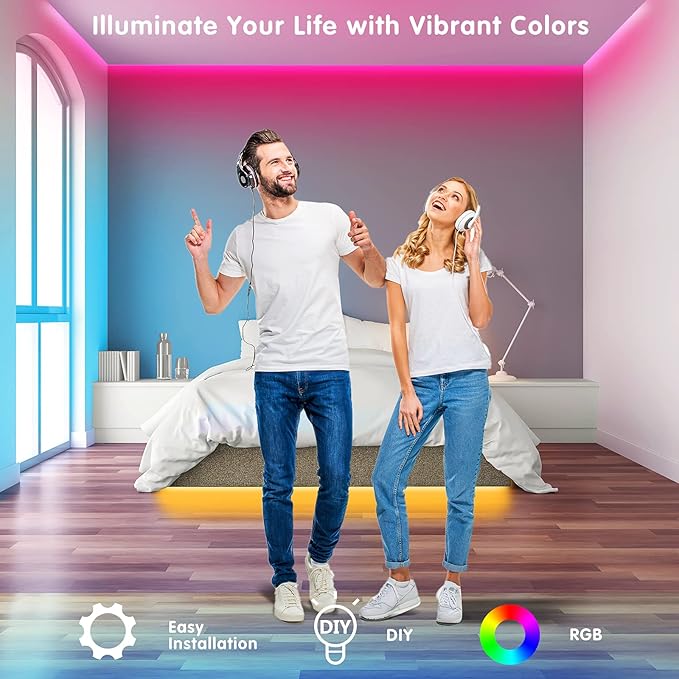 smareal 50ft Led Lights for Bedroom, Led Strip Lights Color Changing Led Lights with 44 Key IR Remote, Led Light Strips for Bedroom Party Home Decoration SmarealLEDStripLights