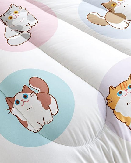 Datura home White Kawaii Cat Comforter Bedding Set Girls Kitten White Print Cute Animal Pattern Bedding Set 1 Comforter 2 Pillowcases Girls Bedroom All Season(Cat White Full) Full 80x90'' - LeafyLoom